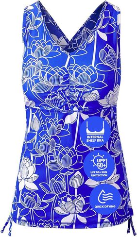 UV SKINZ Swim Tankini for Women - UPF 50+ Sun Protection, Modest Swim Tank Top, Swimsuit Top, Tankini Top with Bra Support - Mykonos Sea Glass - M in Kuwait