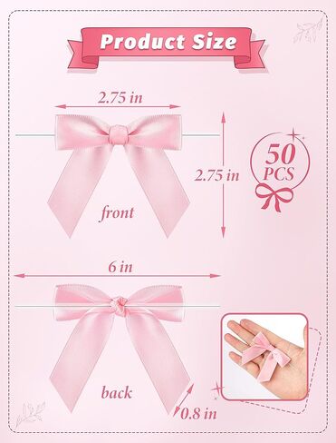 50pcs Mini Pink Bows 2.75 inch satin satin twist أقواس Tipt Toip لأغليف الهدايا ، عيد ميلاد ، ذكرى الذكرى السنوية والتخرج in Kuwait