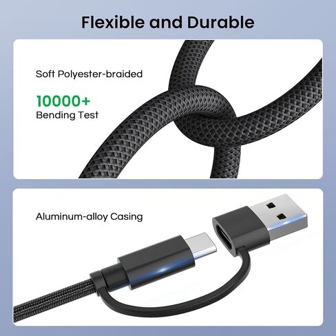 كابل Basesailor 4 في 1 USB C إلى USB C بطول 10 أقدام، 60 وات سلك شاحن متعدد الشحن مع محول USB-A/IOS/النوع C لهاتف iPhone 16 15 14 13 Plus Max، Car Play، Apple iWatch 9 8، MacBook Pro، آي باد إير، S24 S23 22 in Saudi Arabia