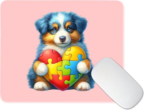 Mousepad لطيف الكلب التوحد Autism Heart Pad Pad Computer Accessories سطح المكتب Laptop Home Office Gaming Desk Computer Non Slip Rubber Dogs Lover Mousepad يكون الوعي بالتوحد (الراعي الأسترالي) in Kuwait