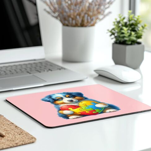 Mousepad لطيف الكلب التوحد Autism Heart Pad Pad Computer Accessories سطح المكتب Laptop Home Office Gaming Desk Computer Non Slip Rubber Dogs Lover Mousepad يكون الوعي بالتوحد (الراعي الأسترالي) in Kuwait