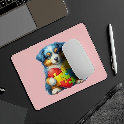 Mousepad لطيف الكلب التوحد Autism Heart Pad Pad Computer Accessories سطح المكتب Laptop Home Office Gaming Desk Computer Non Slip Rubber Dogs Lover Mousepad يكون الوعي بالتوحد (الراعي الأسترالي) in Kuwait