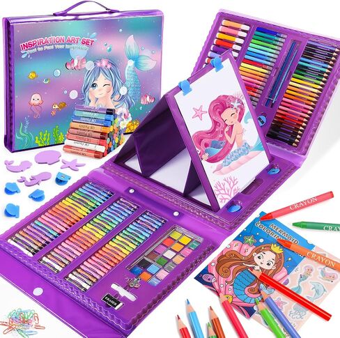 Art Supplies, Art Kits Arts and Crafts for Kids Age 4-6 6-8 8-12 with Trifold Easel,Includes Sketch Pads,Oil Pastels,Crayons,Colored Pencils,Drawing Set for 3-12 Year Olds Girls Boys (Unicon-Pink) in Kuwait