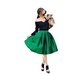 Women Skirt Knee-Length Emerald Green Skirt One Pocket – Handmade Elegant Special Occasion Evening Party Skirt
