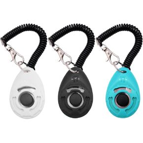 Dog Training Clicker with Wrist Strap Durable Lightweight Easy to Use,Pet Training Clicker for Cats Puppy Birds Horses,Perfect for Behavioral Training 3-Pack (Black,White and Water Lake Blue) (3)