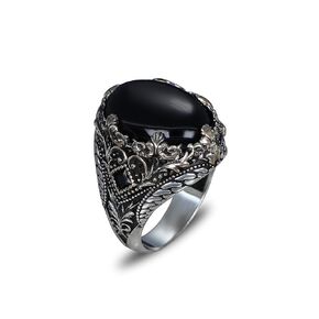 BayVog 925 Sterling Silver Onyx Stone Ring, Handmade Silver Ring, Ring for Men, Victorian Style Men's Ring, Black Stone Ring, Victorian Ring, Ottoman Ring, Men's Ring, Gift for Him