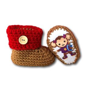 Monkey Paw Print Baby Booties (Purple/Beige)