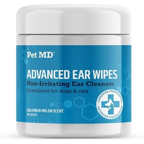 Pet MD Advanced Ear Finger Wipes for Dogs & Cats - Non-Irritating Ear Wipes & Ear Cleaner - Pet Safe Cleaner to Aid in Itchiness and Odor - Cucumber Melon (50ct)