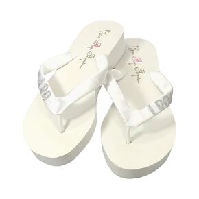 I Do Glitter Ivory & White Flat or Wedge Bridal Flip Flop Sandals