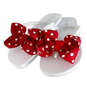 White & Red Polka Dot Grosgrain Ribbon Bow Flops و Womens and Girls Kids Sandals ، وقم بتخصيص ألوانك لتتناسب
