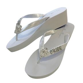 Silver Glitter Bridal Flip Flops with Lace Embellishment 1, 2 or 3.5 inch Heel