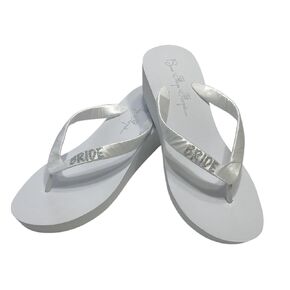 White & Silver 2 inch Glitter Customizable Glitter Bride Wedge Flip Flops, Choose Your Heel Height, Wedding Sandals Ivory Flat Heel, 3.5" or 1.25 Bridal Shoes
