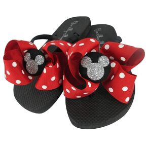 Flip Flops with Red polka Dot & Silver Glitter Mickey Face - Customized - You Choose the Bow and other colors