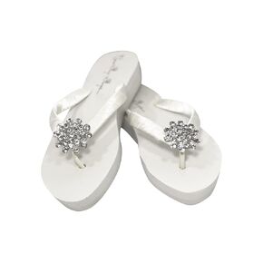 Big Jewel White & Ivory Flip Flops with Rhinestone Embellishment, Bridal or Formal Sandals with Bling, Customize, Silver Black