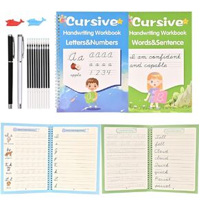 2 Pack Grooved Cursive Handwriting Workbook,Reusable Handwriting Practice Copybooks,Cursive Writing Practice Book for Kids Beginners