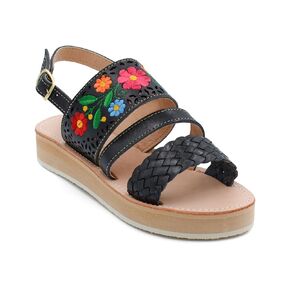 Mexican Leather Sandals with Embroidered Flowers for Women - Model 808 (7, NUT)