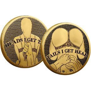 2025 2PCS Double Side Heads and Tails Coin Lucky Token Double Side Challenge Coin Funny Prank Gifts for Valentines (Heads and Tails Coin-Golden)