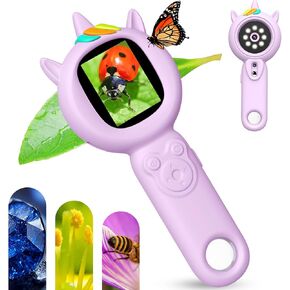 2 in 1 Kids Microscope & Camera, Unicorn Toys Gifts for 5 6 7 8 9 10 11 12 Year Old Girls, 500x Mini Pocket Handheld Digital Microscope for Kid Toddlers Educational|STEM Science Kit for Girl Age 4-6