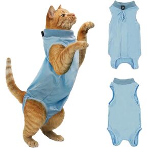 Cat Surgery Recovery Suit - L Size Blue, Soft and Breathable for a Comfortable Recovery, Effortlessly Wearable and Suited for Post-Op Care
