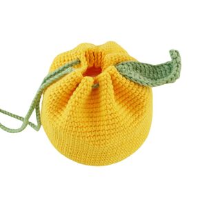 Crochet drawstring bag, orange drawstring bag, hand-knitted coin purse, crochet bag, earplug protective cover, handmade gift (yellow trumpet)