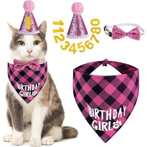 Cat Birthday Party Supplies, Cat Kitten Birthday Bandana Hat Numbers Bowtie for Cats Birthday Party Decorations