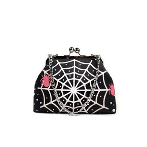 Gothic Pink Spider Web Clutch Bag, Retro Kisslock Purse, Goth Evening Bag, Novelty Purse, Gift for Women