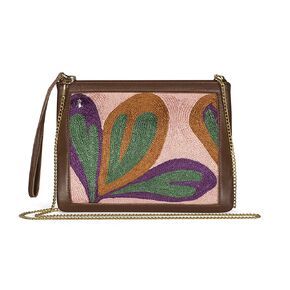 Hand-Embroidered Clutch for Women | Handmade Leather Crossover Handbag | Fashion Purse | Womens Over the Shoulder Crossbody Bag | Ladies Cross Body Wallet