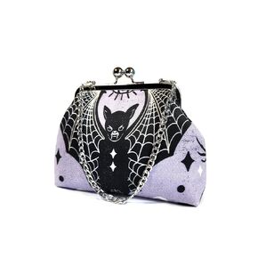 Gothic Purple Bat Clutch Bag, Retro Kisslock Purse, Goth Evening Bag, Novelty Purse, Gift for Women