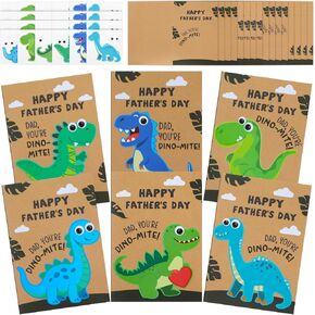Tellingyou 24 Sets Father's Day Card Making Kits Fathers Day Crafts for Kids Dino-mite Dad Card Craft Make Your Own Making Kit Dinosaur Craft for Kids Father's Day Gift Party Decor Fun Home Activities