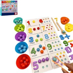 Montessori Arithmetic Math Toy Set – Silicone Digital Learning with Beads, Chopsticks & Spoons, Montessori Math Beads Counting Toy, Educational Bead (Plastic Clip*1)