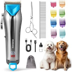 Dog Clippers for Grooming for Thick Coats, Detachable Blade Cordless Rechargeable Professional Pet Grooming Hair Trimmer Shaver Kit with 8 Guide Combs for Dogs Cats Animals