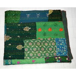 Marusthali Kantha Cotton Quilt Indian Blankets Cotton Sari Patchwork Quilts Embroidery Kantha Quilt Indian Bedspread Throws Blanket Coverlet Art (Twin 60 X 90 Inch, Baby Pink)