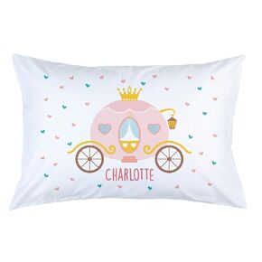 Personalized Princess Pillowcase, Girls' Name Pillow Case In Standard or Toddler Size, Fairy Tale Princess Carriage Nursery Decor