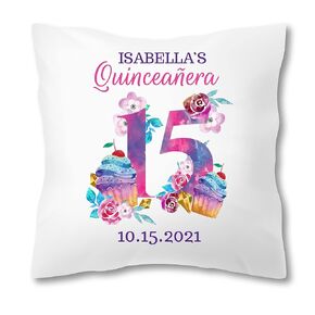 غطاء وسادة Quinceañera ، علبة وسادة حلوة ستة عشر ، غطاء وسادة مخصص عكسي 16x16 ، حالة وسادة البوليستر ، ديكور أريكة فريدة من نوعها ، هدية عيد ميلاد ، 20 × 20 حالة وسادة قابلة للتخصيص