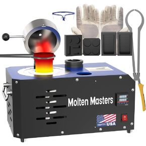 Masters 3KG Franace Electric Meleting Furnace ، 1600W 2102 ℉ الرقم الرقمي لمكافحة Temp Smelting Furnace Kit Kiln مع قوالب الجرافيت وكونتور للمعادن المذابة والفضة والألومنيوم (تحديث أحمر)