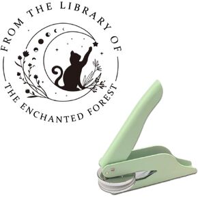 Custom Book Embosser Personalized Gift Set with 50+ Stamp Designs - Impressive Present for Book Lovers, Friends,Teachers & Bibliophiles (Wedding/Birthday/Memorial Days) (Moon Pattern - Green)