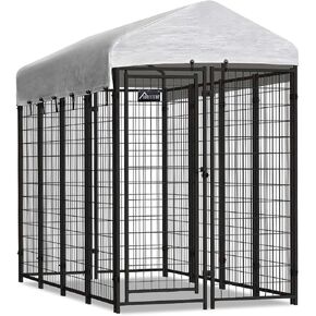 Olympia Tools 4x4x6 Dog Kennel - Outdoor Dog Kennel Small with UV Protection Waterproof Cover, Welded Wire Dog Kennels - Ideal for Dog, Pet Cage, Yard Wire Fence, Patio Crates, Black (90-542)
