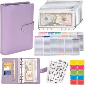 NICOOTHBudget Binder Cash Envelopes A6 Money Saving Binder with Zipper envelopes (Purple)