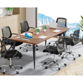 Tribesigns 6FT Conference Table, Rectangular Meeting Room Tables, Modern Industrial Seminar Table Boardroom Desk with Metal Legs for Office, 70.8’’ L x 31.5’’ W x 29.5’’ H (Brown and Black)