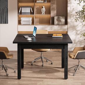 Tribesigns 39.4-Inch Square Conference Table for 4 People, Small Wooden Meeting Room Table with Solid Wood Legs and Thicken Tabletop for Conference Room Seminar Room Boardroom (Black)