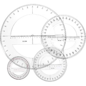 4 Pcs Multi-size 360 Degree Protractor 4/6/8/12 Inch Plastic Math Circle Protractors Ruler Clear Mathematical Geometry Tool for Drawing and Drafting Angle Measurement, Student School Office Supplies