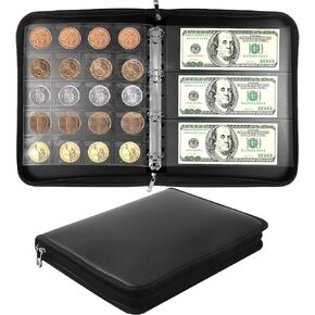 Coin Collection Book Album Holder for Collectors, 400 Pockets Fireproof Coin Collection Book & 36 Paper Money Organizer Binder for Coin Currency Collection Supplies,Bill,Pennies,Badges,Tokens