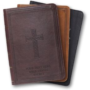 Personalized Compact Large Print Bible KJV Faux Leather Holy Bible Custom Name 3 Rows Of Text & Red-Highlighted Verses, Personal Gift for Christian & Religious Celebrations | Brown