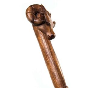 Rare Antique Ram Animal Head Walking Stick - Designer Premium Wooden Carved Walking Cane - Beautiful Handmade Foldable Cane With Ram Animal Handle For Men Women Comfortable Best Gift Idea