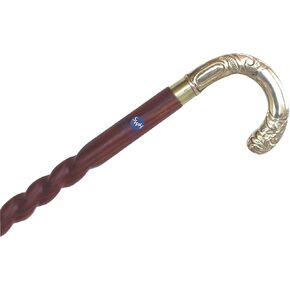 Solid Wood Handicrafts Vintage Antique Walking Stick Wooden Cane Brass Designer Handle Gift | 36 Inches.