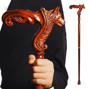 Rare Antique Cane Walking Stick Dog Head Head Designer Premium Wooden Carved Walking Cane, Carved Cane Beautifull Cane Walking Handle Wooden Cane Canesstick Cane For Men,Women,Elderly People