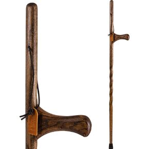 Brazos Handcrafted Wood Walking Stick, Twisted Oak, Dual Purpose Style Handle, for Men & Women, Made in the USA, Brown, 55"