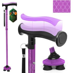 BeneCane Walking Cane for Men & Women Walking Stick for Seniors Folding Canes Quad Cane Adjustable Lightweight Sturdy Collapsible Heavy Duty with Soft TPR T-Handle and Travel Bag