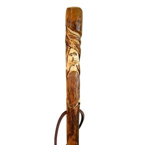 Walking Stick with Wood Spirit Carving on 72" Hardwood Hiking Staff