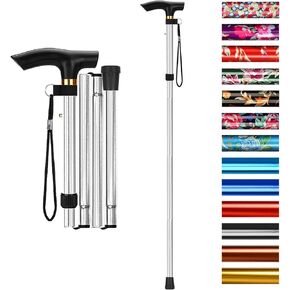 supregear Folding Cane, 5-Level Adjustable Height Walking Stick Lightweight Collapsible Portable Travel Cane with Wrist Strap and T Handle for Elderly Disabled Men Women